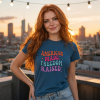 Load image into Gallery viewer, American Made. Freedom Raised. Unisex Tee – lifestyle photo