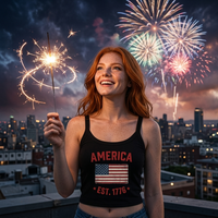 Load image into Gallery viewer, America Est. 1776 Women's Tank – Red Text – lifestyle photo