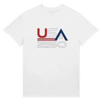 Load image into Gallery viewer, USA 250 Retro Logo Unisex Tee in White – product photo