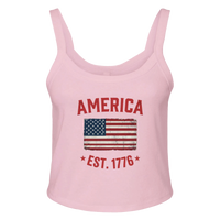 Load image into Gallery viewer, America Est. 1776 Women's Tank – Red Text in Pink – product photo