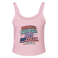 Load image into Gallery viewer, Born Lucky. Born Free. Born American. Women's Tank in Pink – product photo