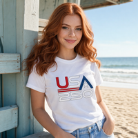 Load image into Gallery viewer, USA 250 Retro Logo Unisex Tee – lifestyle photo