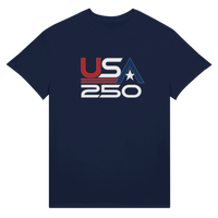 Load image into Gallery viewer, USA 250 Retro Logo Unisex Tee – Dark in Navy – product photo