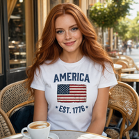 Load image into Gallery viewer, America Est. 1776 Unisex Tee – Blue Text – lifestyle photo 2