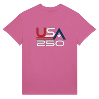 Load image into Gallery viewer, USA 250 Retro Logo Unisex Tee in Pink – product photo