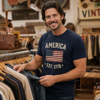 Load image into Gallery viewer, America Est. 1776 Unisex Tee – White Text – lifestyle photo 2