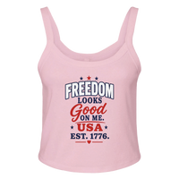 Load image into Gallery viewer, Freedom Looks Good on Me Women's Tank in Pink – product photo