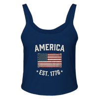 Load image into Gallery viewer, America Est. 1776 Women's Tank – White Text in Navy – product photo
