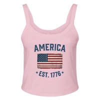 Load image into Gallery viewer, America Est. 1776 Women's Tank – Blue Text in Pink – product photo