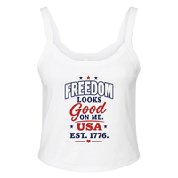 Load image into Gallery viewer, Freedom Looks Good on Me Women's Tank in White – product photo