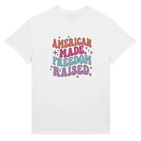 Load image into Gallery viewer, American Made. Freedom Raised. Unisex Tee in White – product photo
