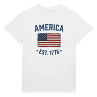 Load image into Gallery viewer, America Est. 1776 Unisex Tee – Blue Text in White – product photo