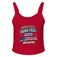 Load image into Gallery viewer, Born Lucky. Born Free. Born American. Women's Tank in Red – product photo
