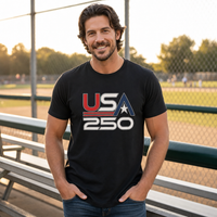 Load image into Gallery viewer, USA 250 Retro Logo Unisex Tee – Dark – lifestyle photo 2