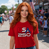 Load image into Gallery viewer, USA 250 Retro Logo Unisex Tee – lifestyle photo 3