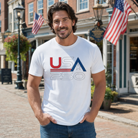 Load image into Gallery viewer, USA 250 Retro Logo Unisex Tee – lifestyle photo 2