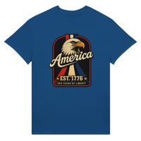 Load image into Gallery viewer, Retro America Eagle Unisex Tee in Royal Blue – product photo