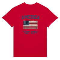 Load image into Gallery viewer, America Est. 1776 Unisex Tee – Blue Text in Red – product photo