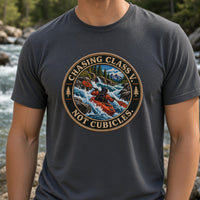 Load image into Gallery viewer, Chasing Class V Not Cubicles Whitewater Rafting T-Shirt