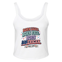 Load image into Gallery viewer, Born Lucky. Born Free. Born American. Women's Tank in White – product photo