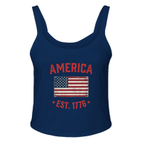 Load image into Gallery viewer, America Est. 1776 Women's Tank – Red Text in Navy – product photo