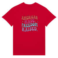 Load image into Gallery viewer, American Made. Freedom Raised. Unisex Tee in Red – product photo
