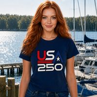 Load image into Gallery viewer, USA 250 Retro Logo Unisex Tee – lifestyle photo 5