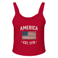 Load image into Gallery viewer, America Est. 1776 Women's Tank – White Text in Red – product photo